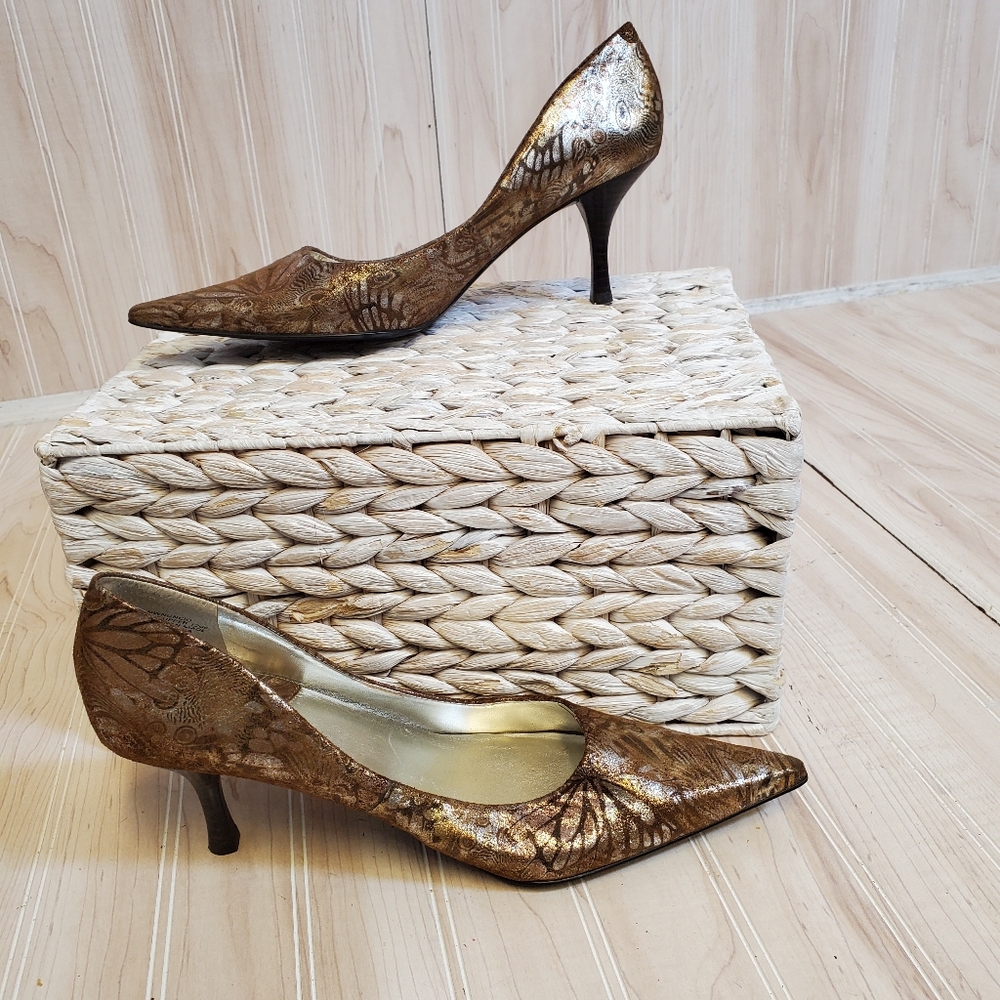 Vintage‎ Fairycore Heels Butterfly Pumps Cottagecore Size 7 Nuncio Leather Foil
